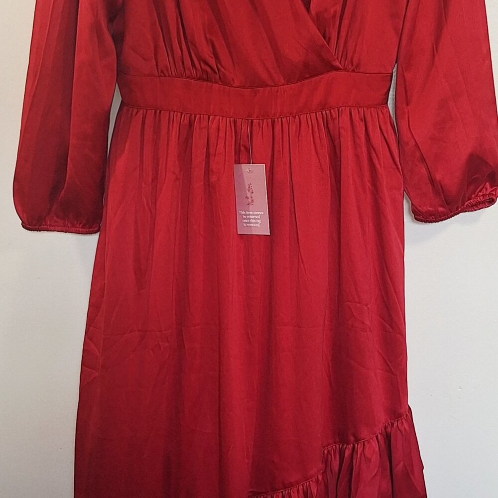 NWT Ivey City Co Mi Amor belted long sleeve red dress size XL party formal - Picture 3 of 12